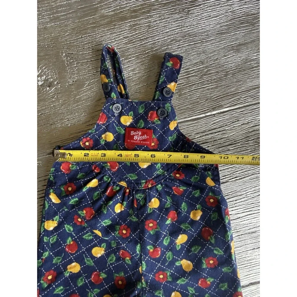 Vintage OshKosh Baby B’Gosh Vestbak Overalls 3-6M Fruit Apple Pear Floral USA 90